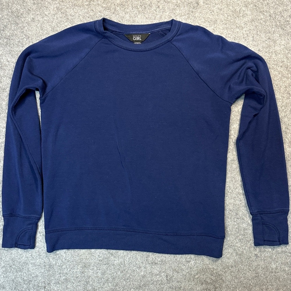 Athleta Girl Crossover Back‎ Sweatshirt XL 14 Navy Blue Thumbhole Fleece